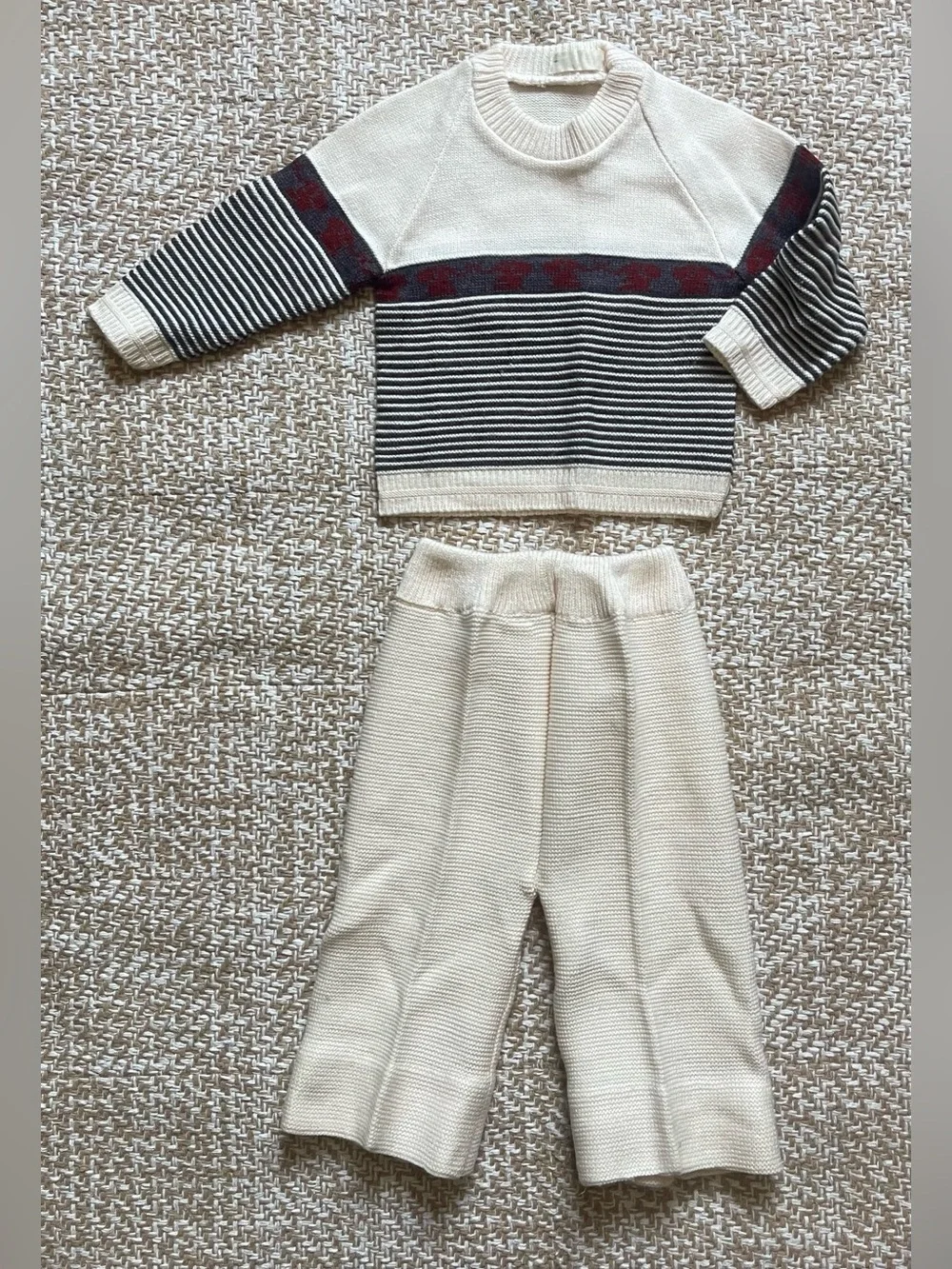 Vintage Cream Knit Sweater Set Striped Sweater and Pants Fair Island Co-ord